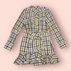 Veronica Beard Shirt Dress Womens Sz Medium Multicolor Button Ruffle Hem Plaid